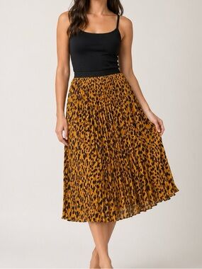 Tahari Leopard Pleated Midi Skirt NWT • Animal Print Yellow Black • Size XXL